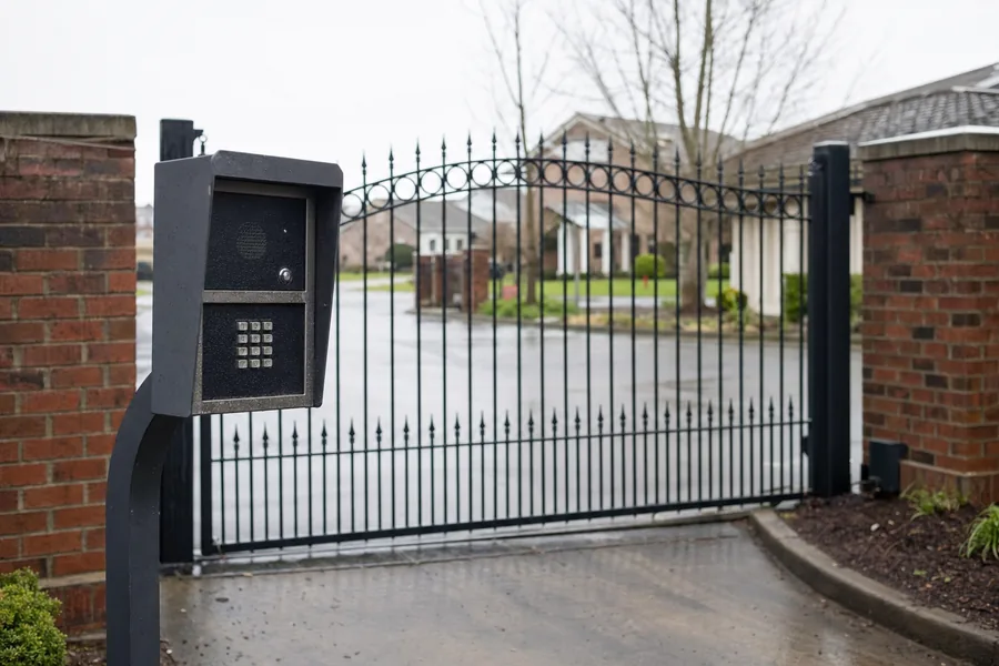 Driveway gate post, hinge and safety hardware in Renton, WA