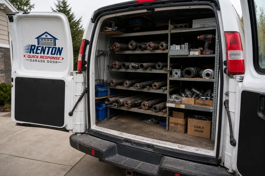 A garage door roller in its track in Renton, WA
